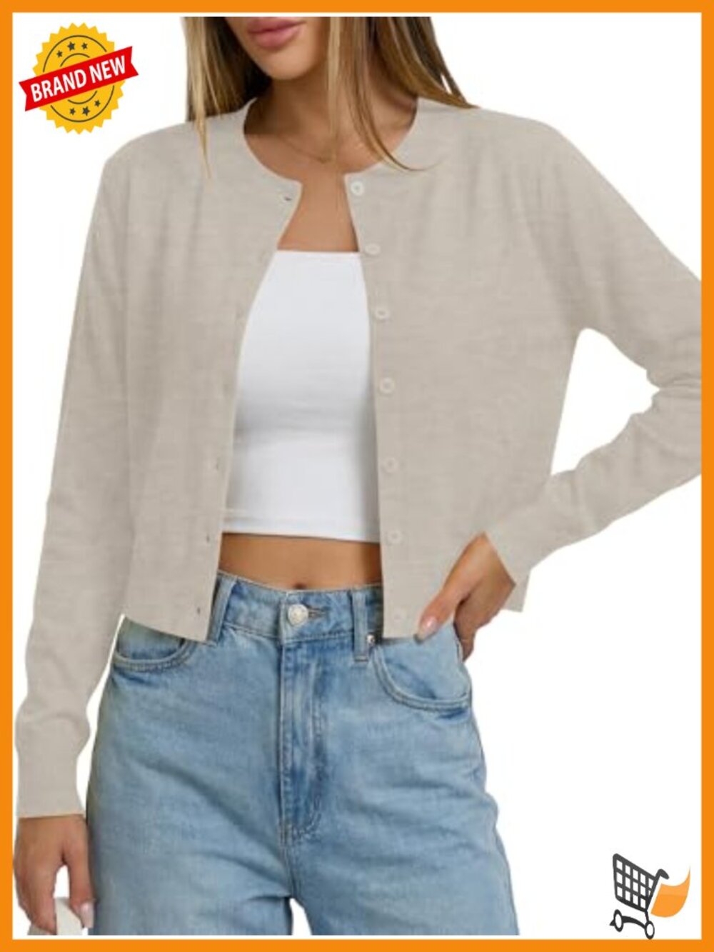 Cropped Cardigan Sweater Button Down Long Sleeve Crew Neck Knit Y2K
